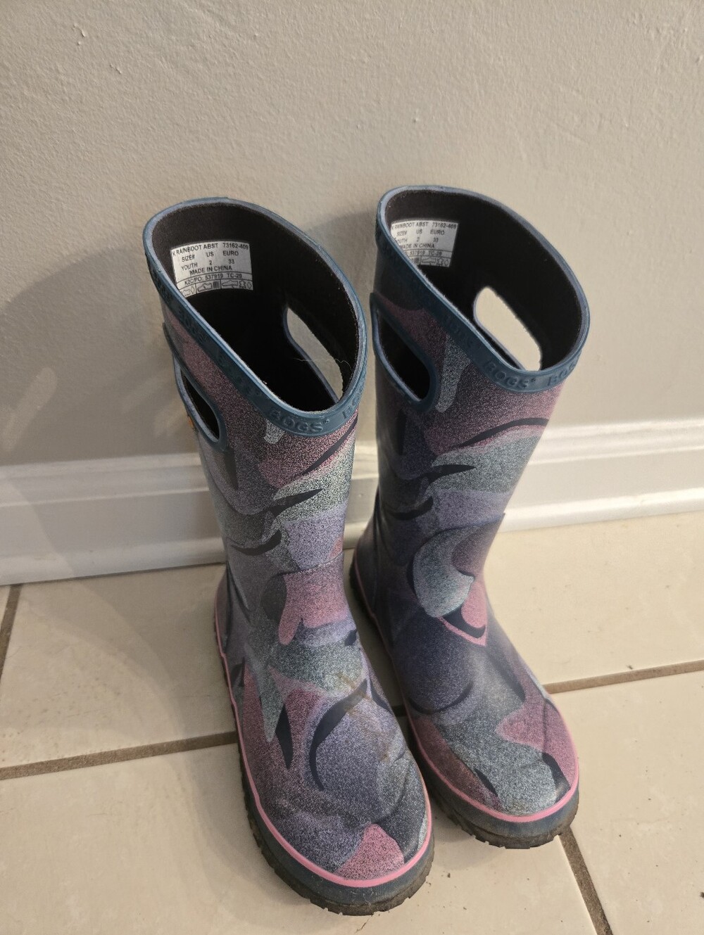 Bogs Kids Glitter Camo Rain & Snow Boots - Purple Pink Blue